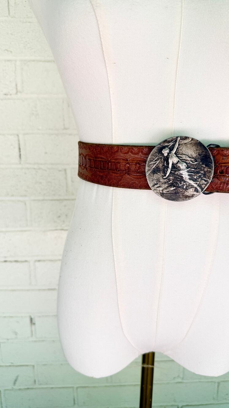 BERGAMOT Napoleon Goddess Sky Lady Lighting Belt Buckle 1974 VTG Unique Rare